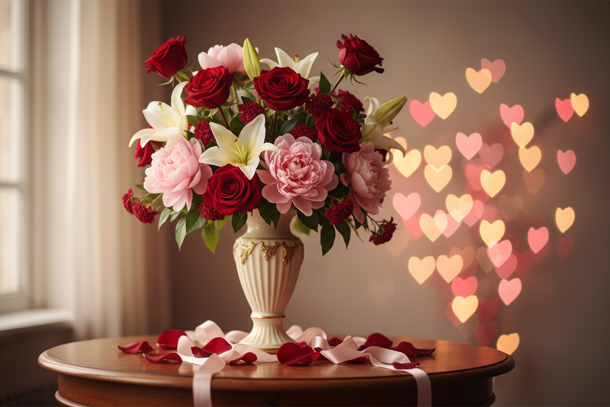 hero image for a valentine's day Landing Page for a florist