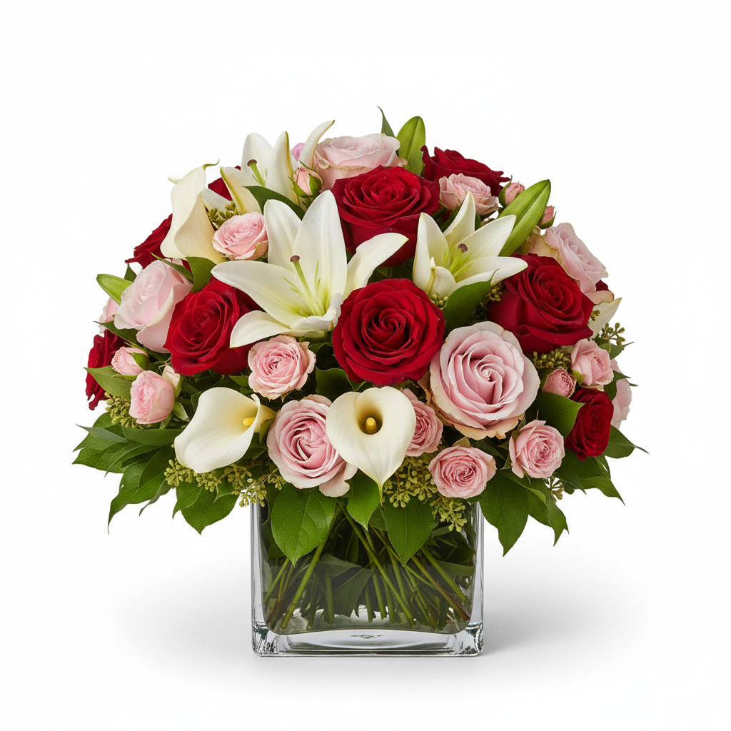 please replace peonies with garden roses and or lilies or other focal flower